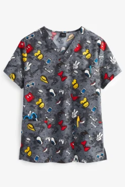 Cherokee Tooniforms Gang Of Six Disney Unisex 4-Pocket STRETCH V-Neck Print Scrub Top