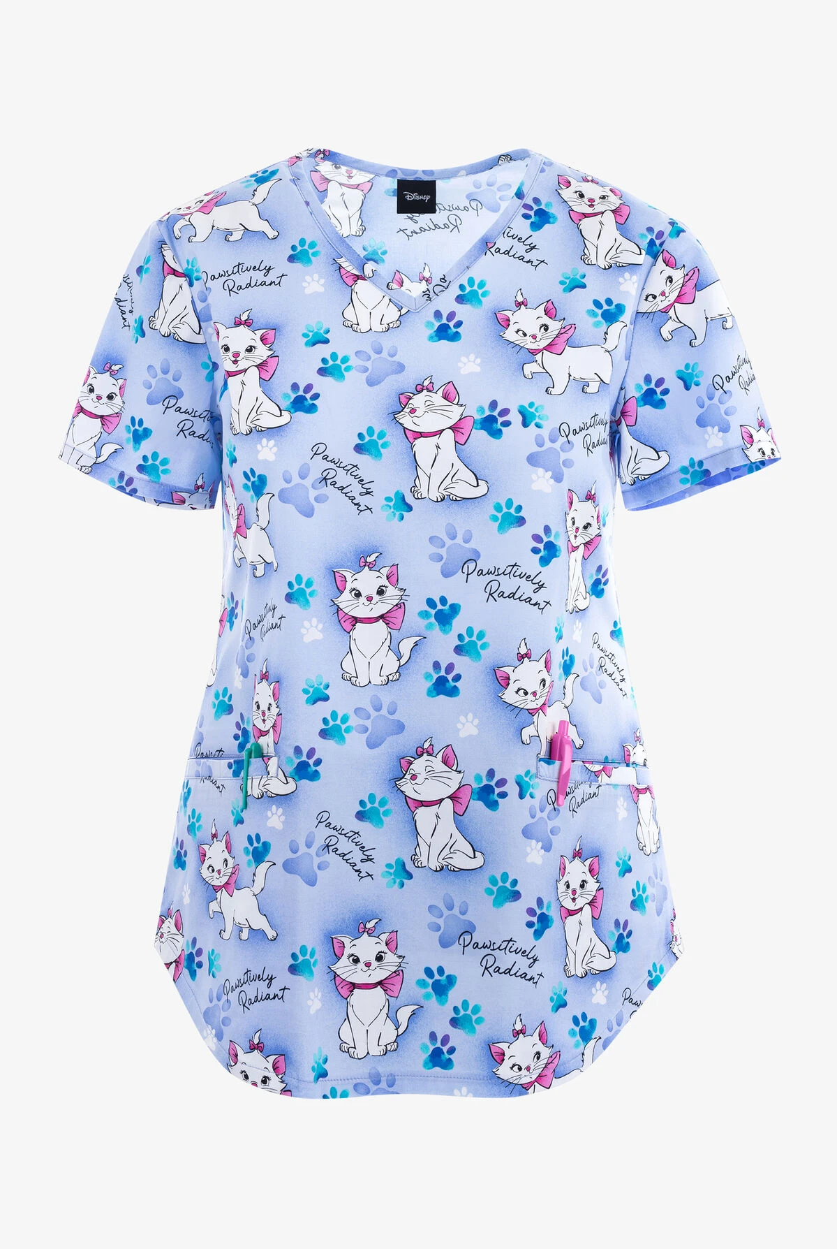 Cherokee Tooniforms Pawsitively Radiant The Aristocats Women's 2-Pocket STRETCH V-Neck Print Scrub Top 1 Cherokee Tooniforms Pawsitively Radiant The Aristocats Women's 2-Pocket STRETCH V-Neck Print Scrub Top