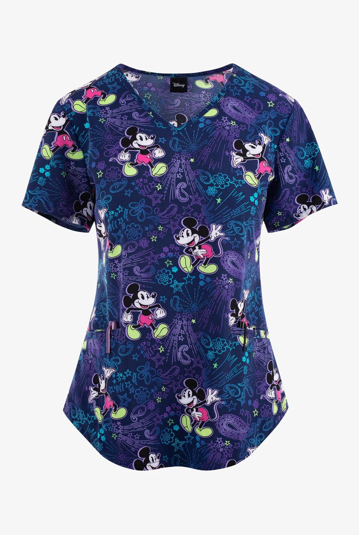 Cherokee Tooniforms Bandana Land Mickey Women's 2-Pocket STRETCH V-Neck Print Scrub Top 1 Cherokee Tooniforms Bandana Land Mickey Women's 2-Pocket STRETCH V-Neck Print Scrub Top