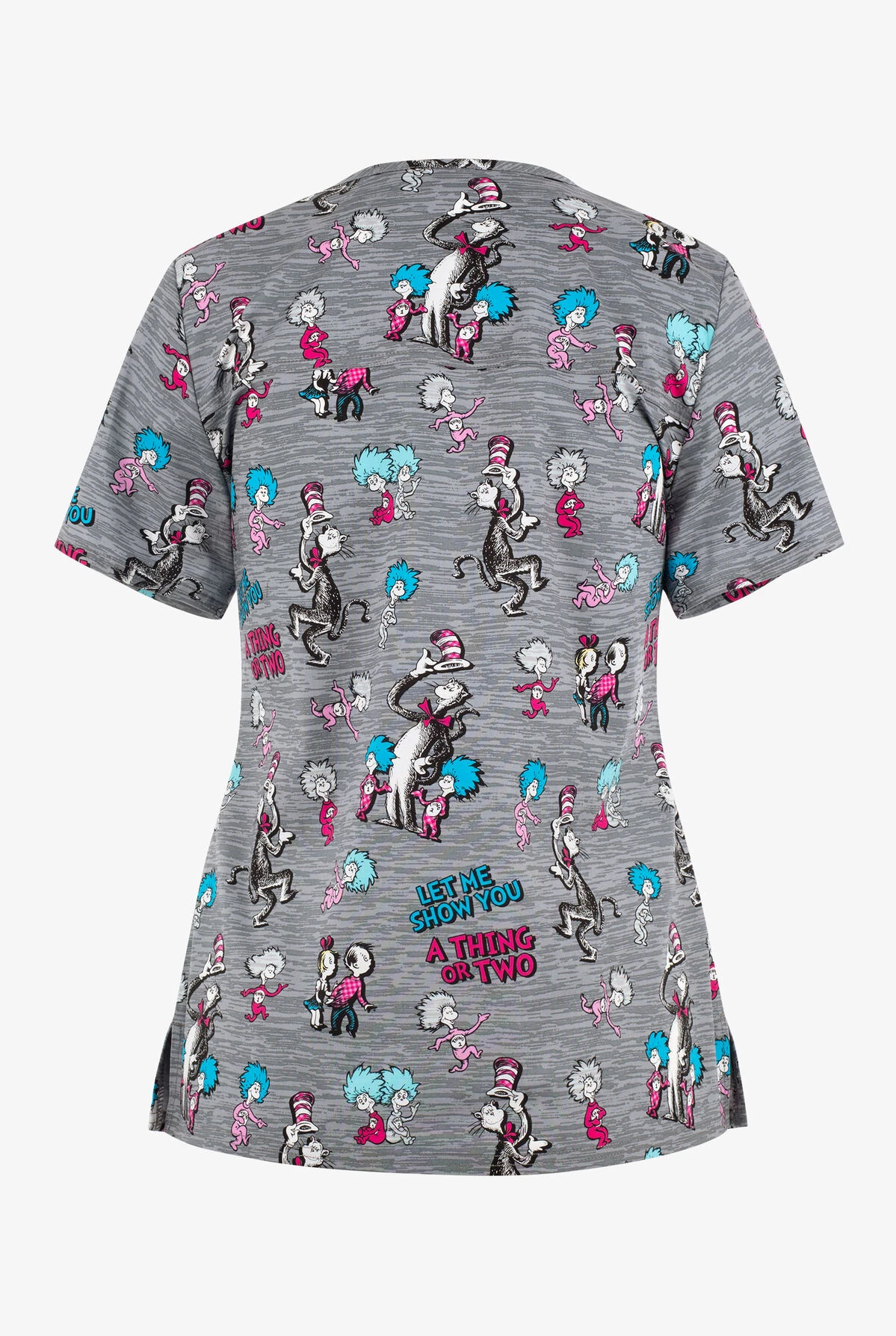 Cherokee Tooniforms A Thing Or Two Dr. Seuss Women's 2-Pocket STRETCH V-Neck Print Scrub Top 2 Cherokee Tooniforms A Thing Or Two Dr. Seuss Women's 2-Pocket STRETCH V-Neck Print Scrub Top - Image 2