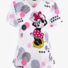 Cherokee Tooniforms Running In Circles Minnie Mouse Women's 2-Pocket STRETCH V-Neck Print Scrub Top
