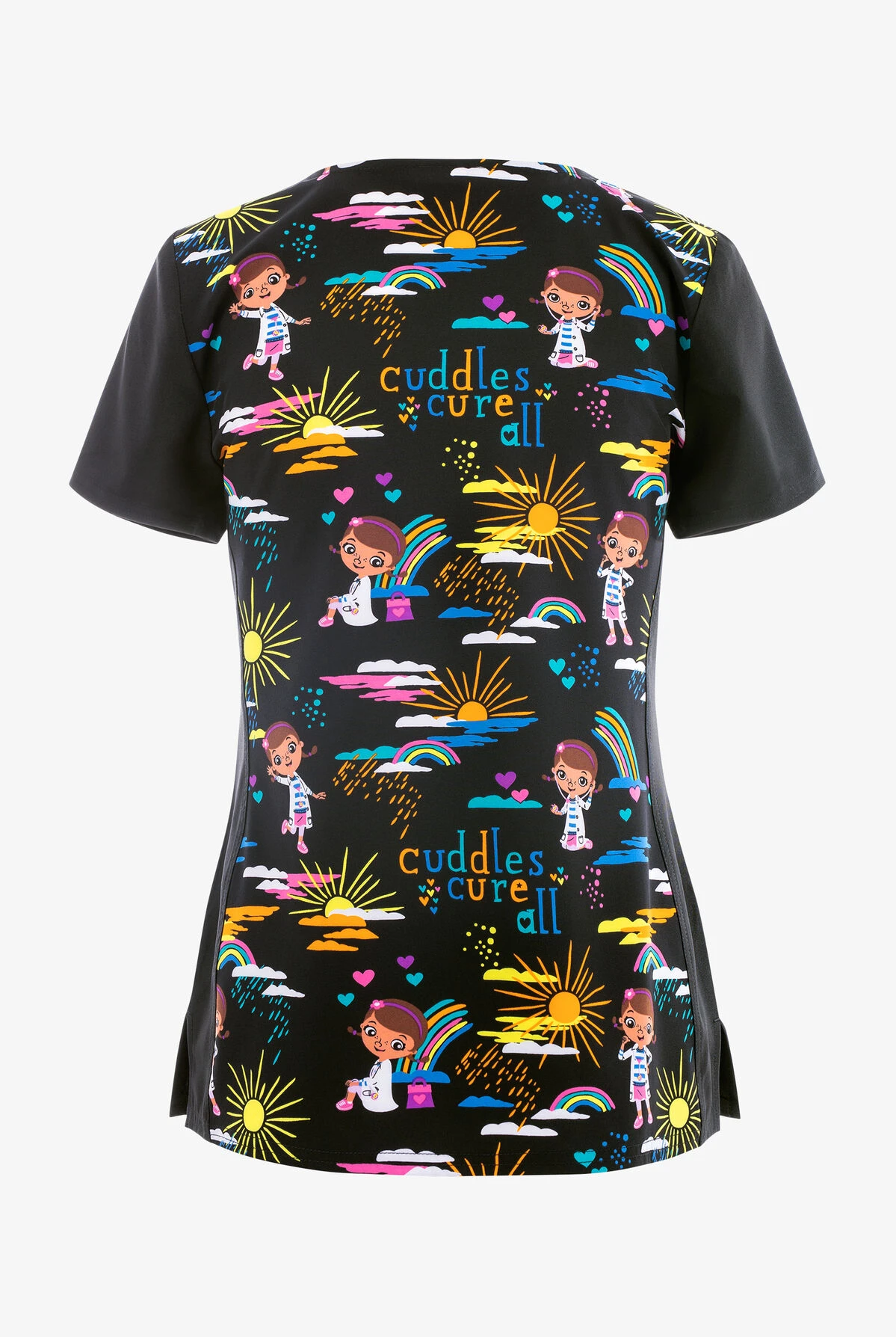 Cherokee Tooniforms Cuddles Cure All Doc McStuffins Women's 3-Pocket STRETCH V-Neck Print Scrub Top 2 Cherokee Tooniforms Cuddles Cure All Doc McStuffins Women's 3-Pocket STRETCH V-Neck Print Scrub Top - Image 2