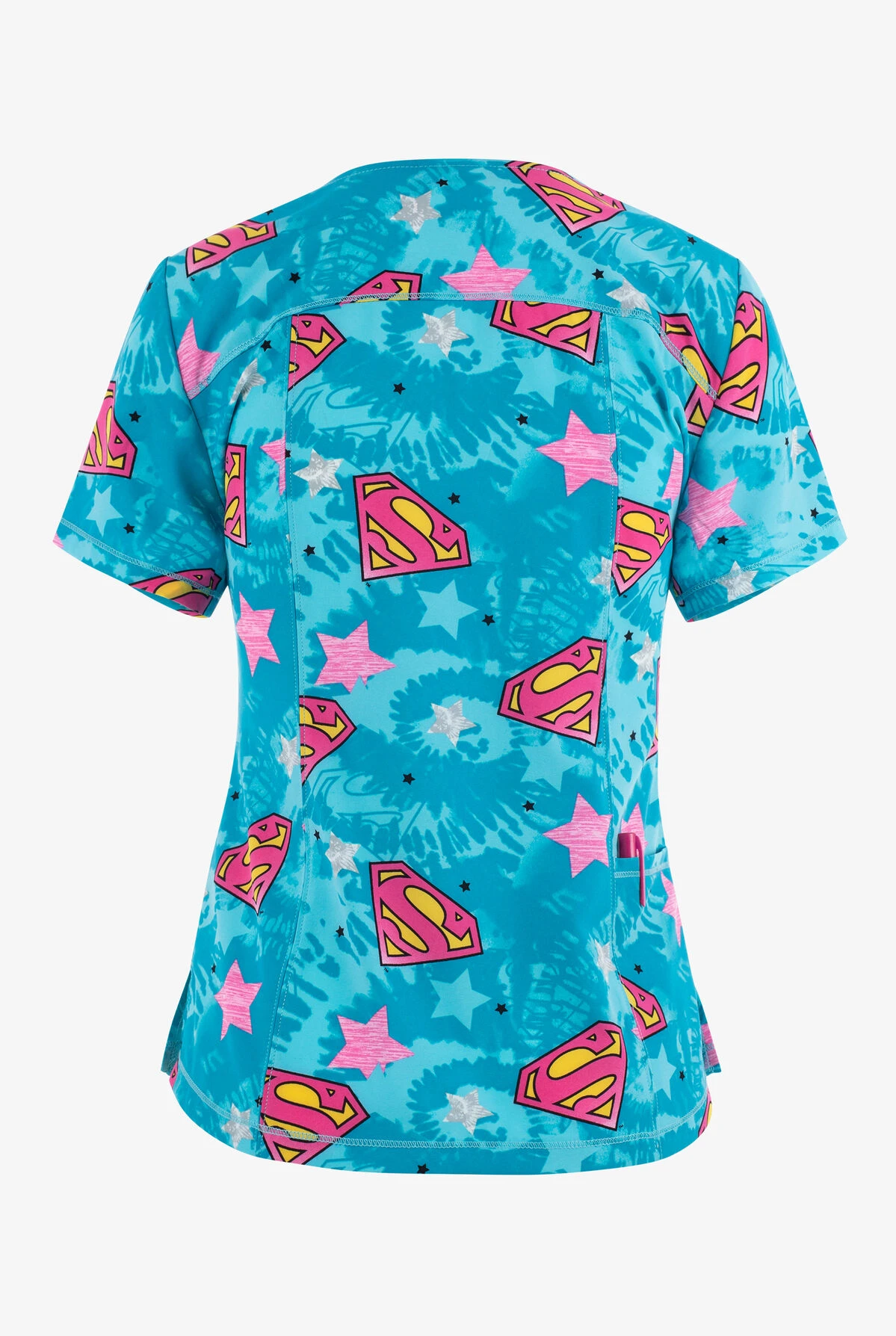 Cherokee Tooniforms DC Comics Symbol Of Hope Women's 2-Pocket STRETCH V-Neck Print Scrub Top 2 Cherokee Tooniforms DC Comics Symbol Of Hope Women's 2-Pocket STRETCH V-Neck Print Scrub Top - Image 2