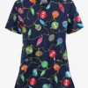 UA Butter-Soft STRETCH Bright Baubles Navy Women's 2-Pocket V-Neck Printed Scrub Top