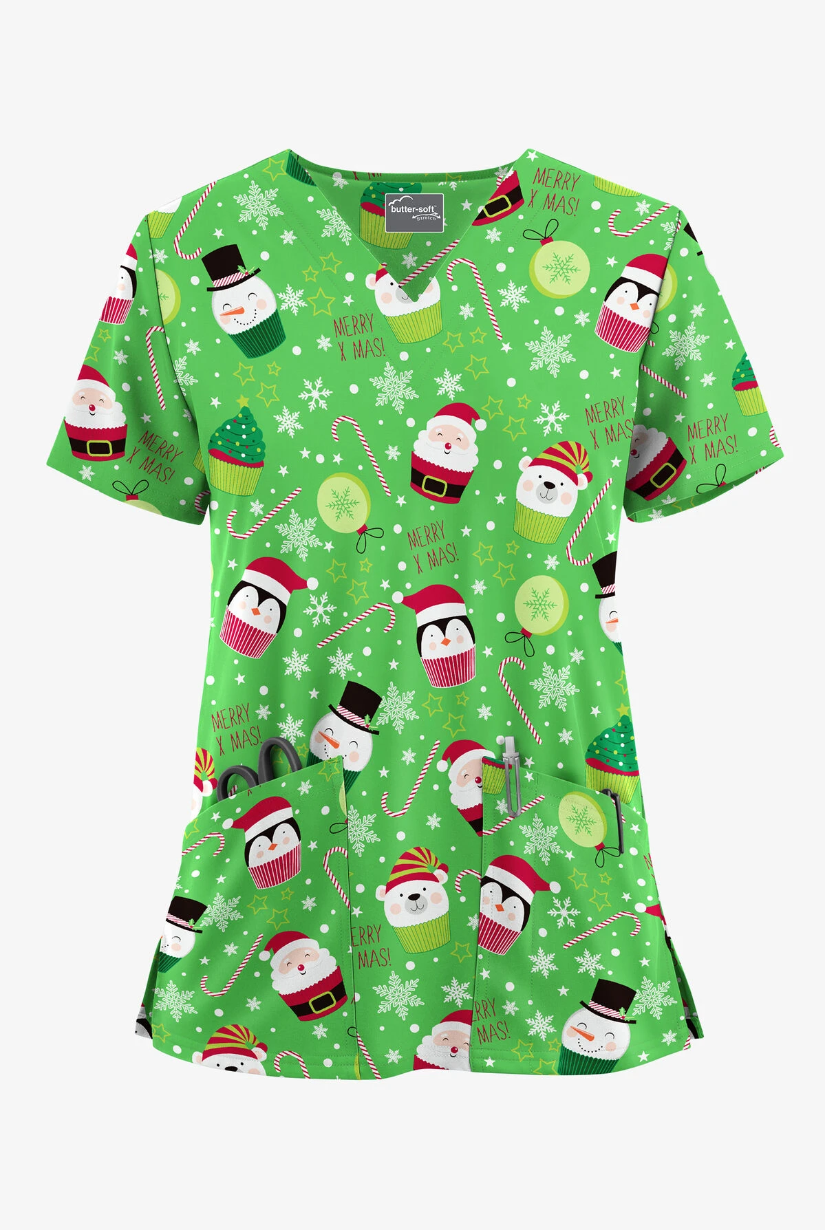 UA Butter-Soft STRETCH Christmas Treats Ruby Women's 2-Pocket V-Neck Printed Scrub Top 1 UA Butter-Soft STRETCH Christmas Treats Ruby Women's 2-Pocket V-Neck Printed Scrub Top