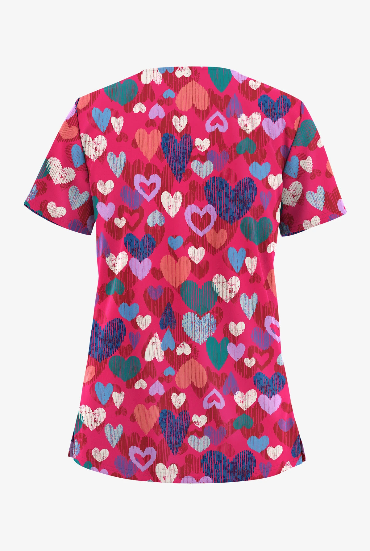UA Butter-Soft STRETCH Sweet Love Fuchsia Women's 2-Pocket V-Neck Printed Scrub Top 2 UA Butter-Soft STRETCH Sweet Love Fuchsia Women's 2-Pocket V-Neck Printed Scrub Top - Image 2