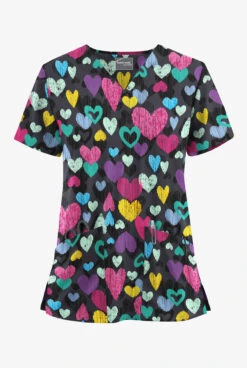 UA Butter-Soft STRETCH Sweet Love Pewter Women's 2-Pocket V-Neck Printed Scrub Top