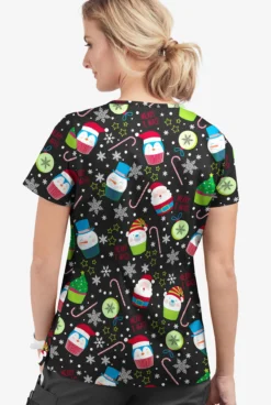 UA Butter-Soft STRETCH Christmas Treats Black Printed Women's 4-Pocket Crisscross Scrub Top -Uniform Store CS756CTBL 092823 3