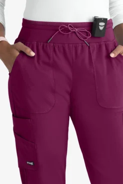 Grey's Anatomy™ By Barco Spandex STRETCH Carly Women's 7-Pocket Cargo Jogger Scrub Pants - Petite -Uniform Store GRS527 WINE 3 HV