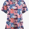 Butter-Soft Originals Happy Fourth Navy Women's 2-Pocket Classic Fit V-Neck Printed Scrub Top