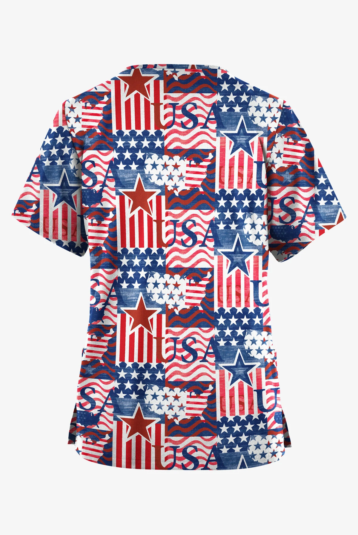 Butter-Soft Originals Happy Fourth Navy Women's 2-Pocket Classic Fit V-Neck Printed Scrub Top 2 Butter-Soft Originals Happy Fourth Navy Women's 2-Pocket Classic Fit V-Neck Printed Scrub Top - Image 2