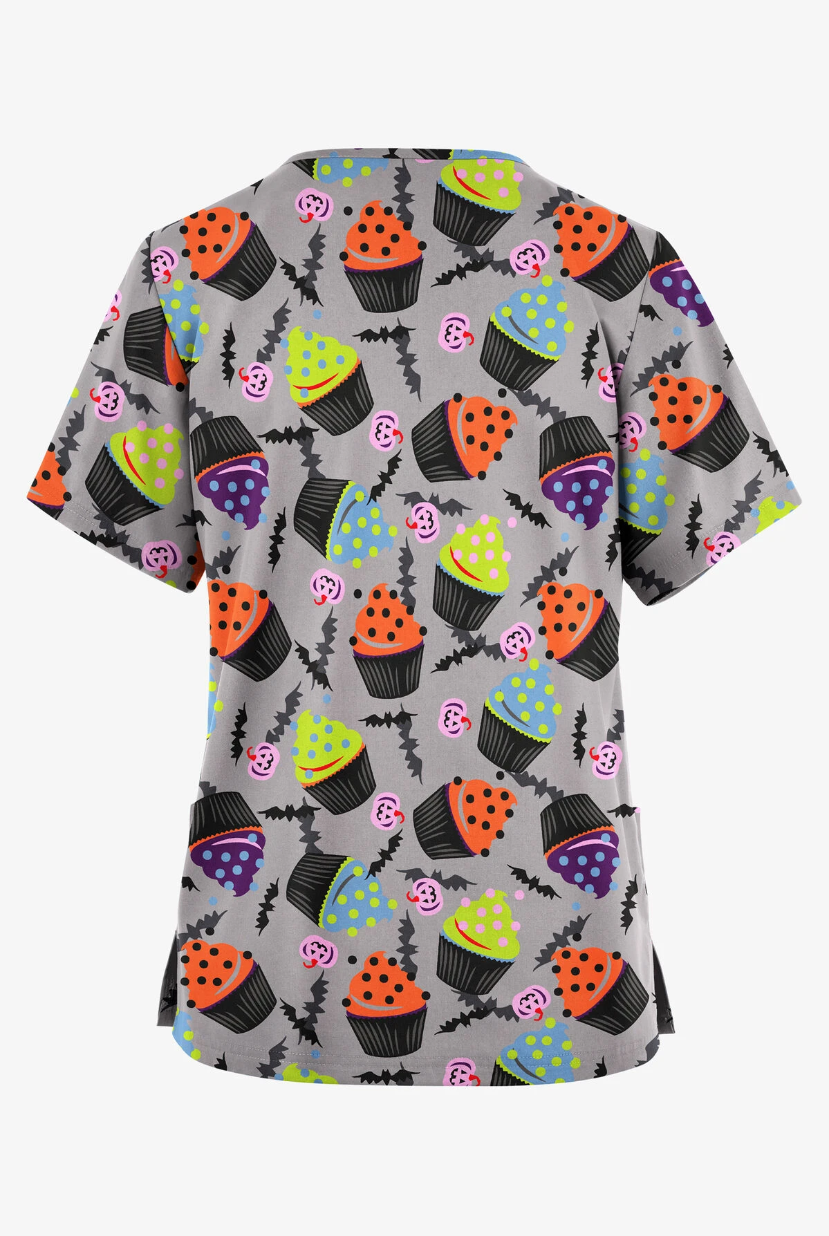 Butter-Soft Originals Halloween Treats Silver Women's 2-Pocket Classic Fit V-Neck Printed Scrub Top 2 Butter-Soft Originals Halloween Treats Silver Women's 2-Pocket Classic Fit V-Neck Printed Scrub Top - Image 2