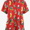 Butter-Soft Originals Playful Christmas Red Women's 2-Pocket Classic Fit V-Neck Printed Scrub Top
