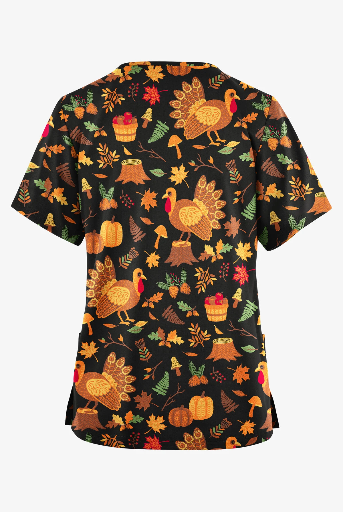 Butter-Soft Originals Pumpkin Hunt Black Printed Women's 2-Pocket Classic Fit V-Neck Scrub Top 2 Butter-Soft Originals Pumpkin Hunt Black Printed Women's 2-Pocket Classic Fit V-Neck Scrub Top - Image 2