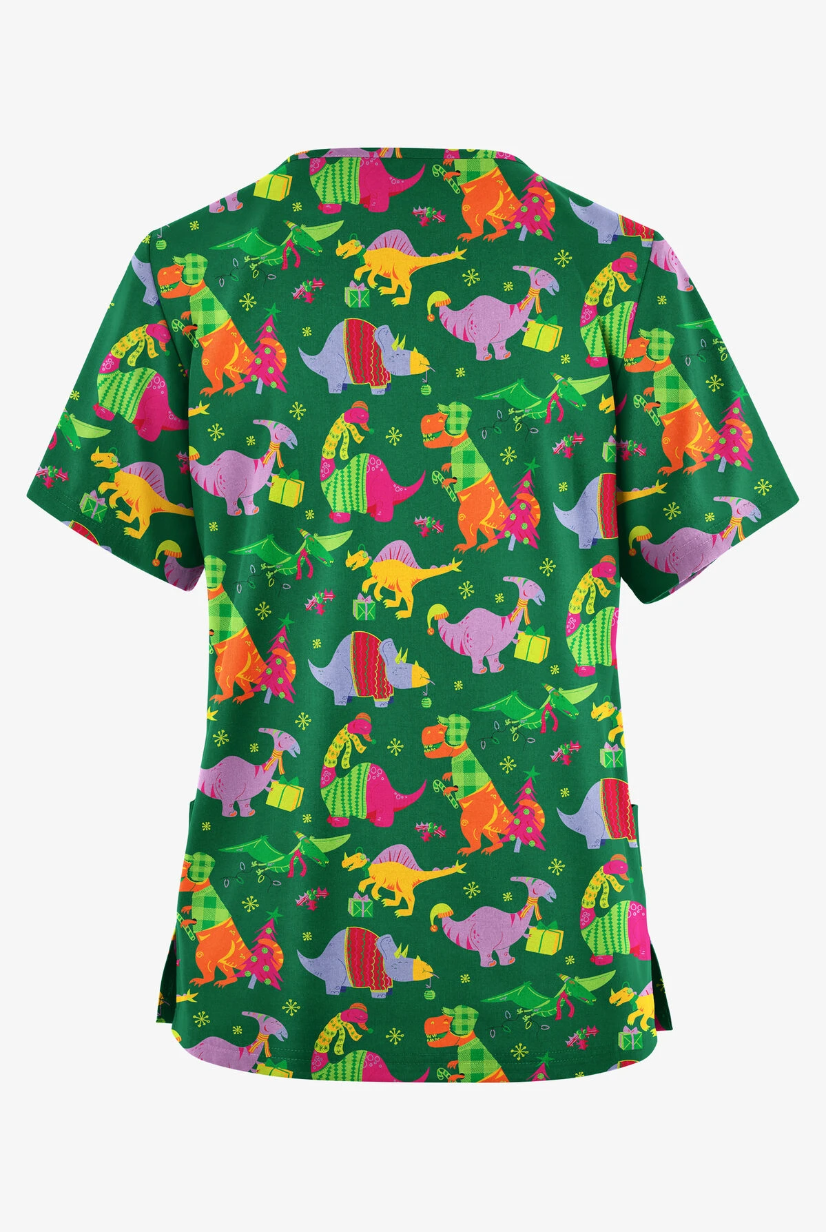Butter-Soft Originals Santa Saurus Hunter Women's 2-Pocket Classic Fit V-Neck Printed Scrub Top 2 Butter-Soft Originals Santa Saurus Hunter Women's 2-Pocket Classic Fit V-Neck Printed Scrub Top - Image 2