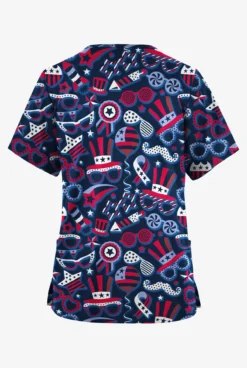 Butter-Soft Originals Stars & Stripes Navy Women's 2-Pocket Classic Fit V-Neck Printed Scrub Top -Uniform Store H1162STNV 092023 2
