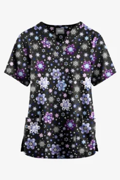 Butter-Soft Originals Winter Nights Black Printed Women's 2-Pocket Classic Fit V-Neck Scrub Top