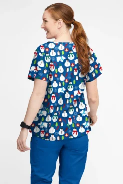 Butter-Soft North Pole Party Royal Women’s 4-Pocket V Notch-Neck Print Scrub Top -Uniform Store H1531NPRL 3