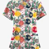 Butter-Soft Originals Baubles And Berries White Printed Women's 7-Pocket Rounded V-Neck Scrub Top