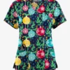 Butter-Soft Originals Baubles And Berries Navy Women's 7-Pocket Rounded V-Neck Printed Scrub Top