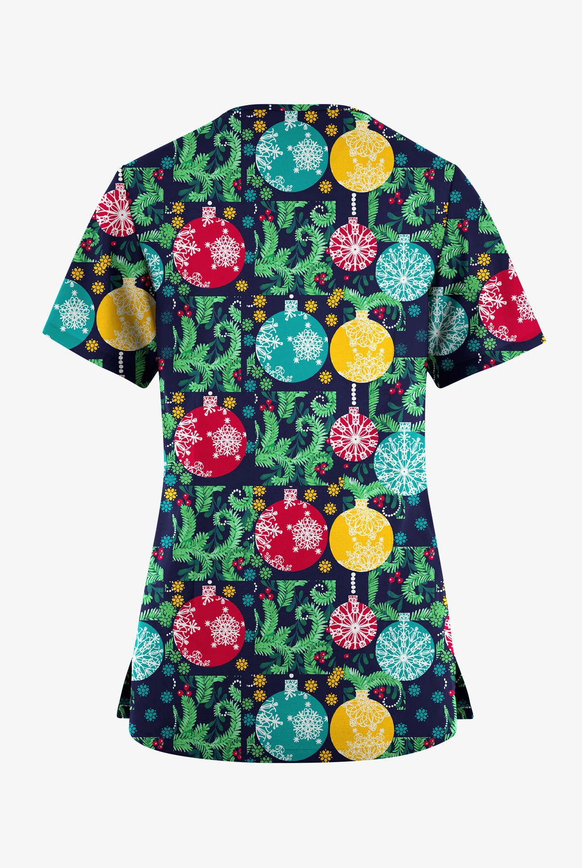 Butter-Soft Originals Baubles And Berries Navy Women's 7-Pocket Rounded V-Neck Printed Scrub Top 2 Butter-Soft Originals Baubles And Berries Navy Women's 7-Pocket Rounded V-Neck Printed Scrub Top - Image 2