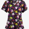 Butter-Soft Originals Halloween Treats Black Printed Women's 4-Pocket Rounded V-Neck Scrub Top