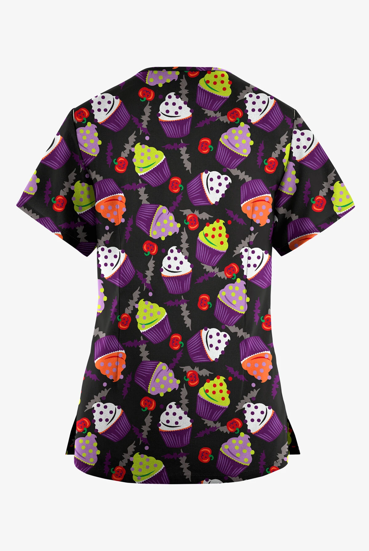 Butter-Soft Originals Halloween Treats Black Printed Women's 4-Pocket Rounded V-Neck Scrub Top 2 Butter-Soft Originals Halloween Treats Black Printed Women's 4-Pocket Rounded V-Neck Scrub Top - Image 2