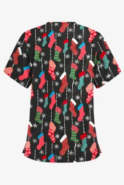 Butter-Soft Waiting For Santa Women's 3-Pocket V-Neck Print Scrub Top -Uniform Store H61BWS 2