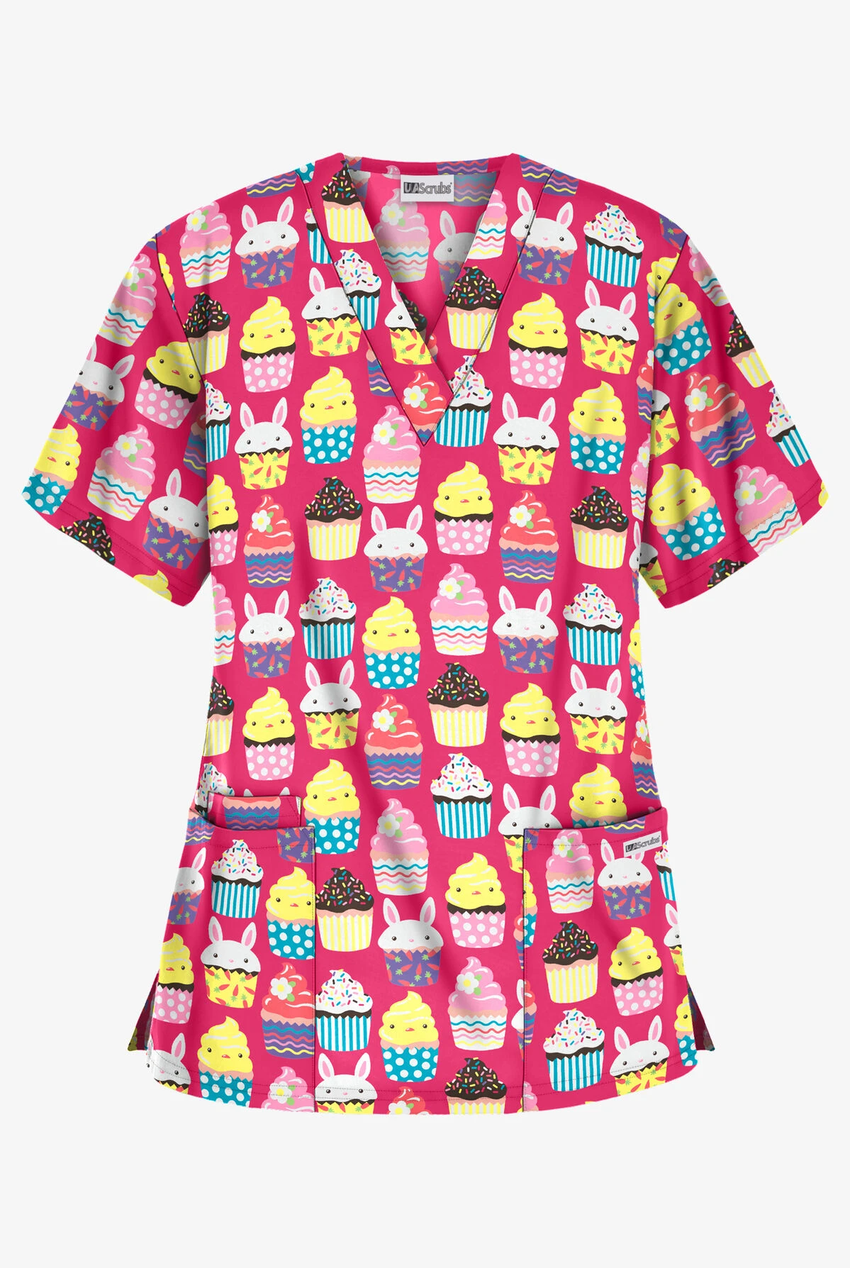 UA Easter Treats Fuchsia Women's 3-Pocket V-Neck Print Scrub Top 1 UA Easter Treats Fuchsia Women's 3-Pocket V-Neck Print Scrub Top