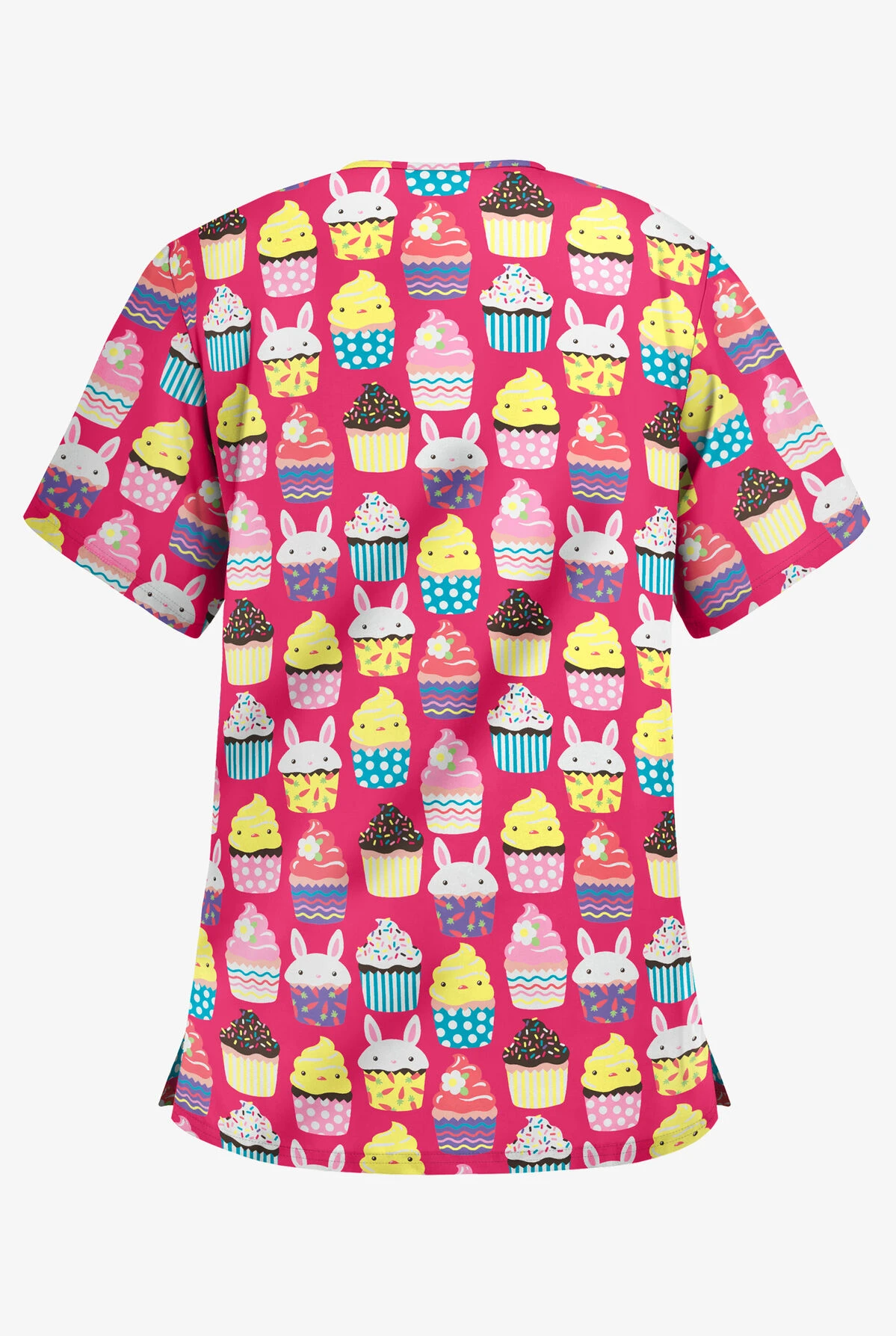 UA Easter Treats Fuchsia Women's 3-Pocket V-Neck Print Scrub Top 2 UA Easter Treats Fuchsia Women's 3-Pocket V-Neck Print Scrub Top - Image 2