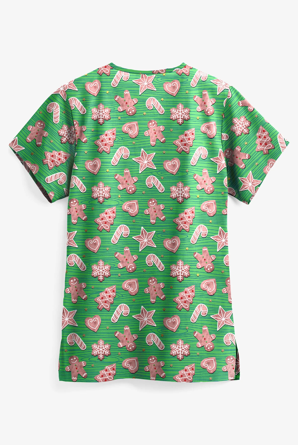 UA Gingerbread Cookies Gecko Women's 3-Pocket V-Neck Print Scrub Top 2 UA Gingerbread Cookies Gecko Women's 3-Pocket V-Neck Print Scrub Top - Image 2