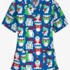 Butter-Soft Happy Monsters Royal Women's 3-Pocket V-Neck Print Scrub Top
