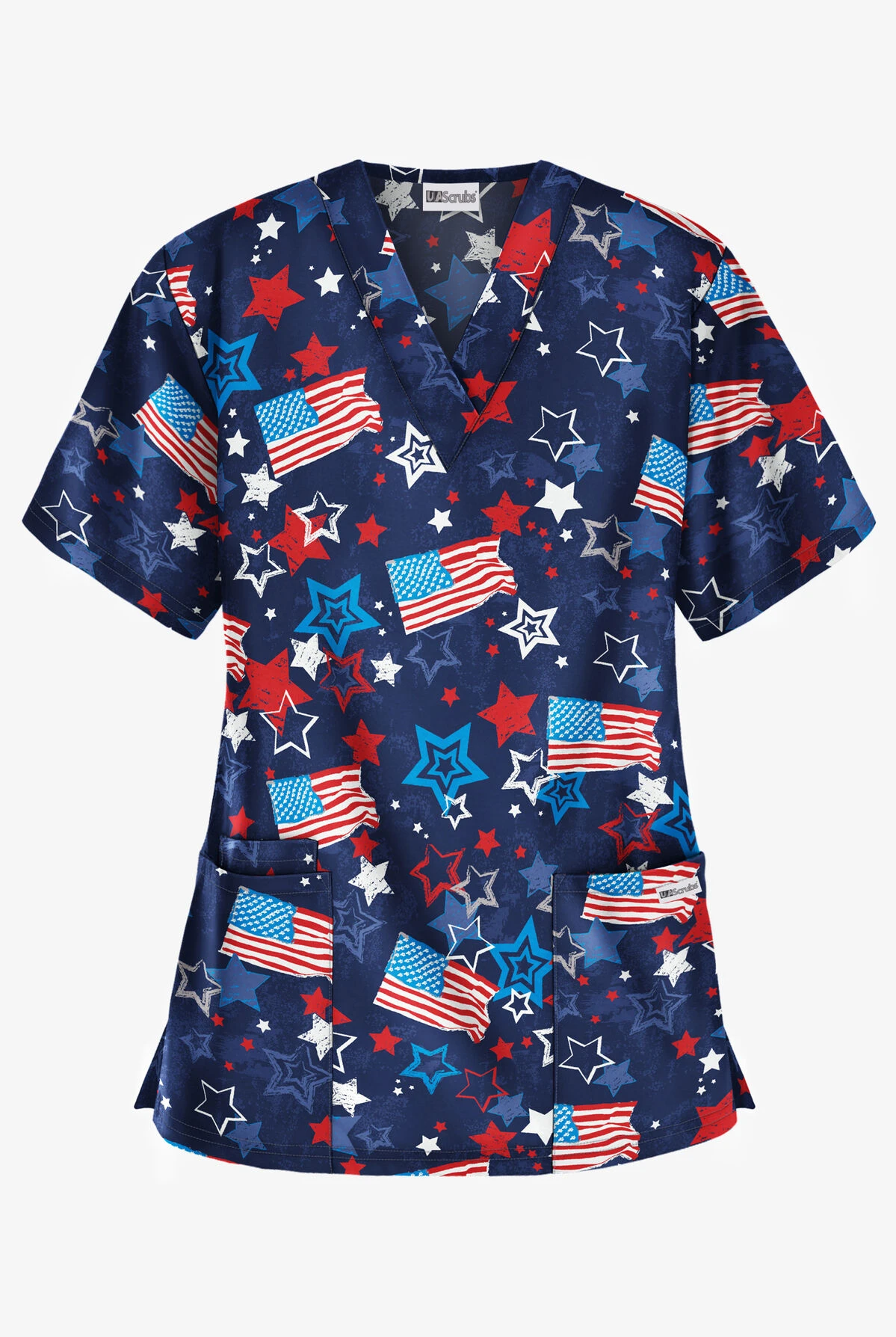 UA Best Buy Celebration Time Navy Women's 3-Pocket V-Neck Print Scrub Top 1 UA Best Buy Celebration Time Navy Women's 3-Pocket V-Neck Print Scrub Top