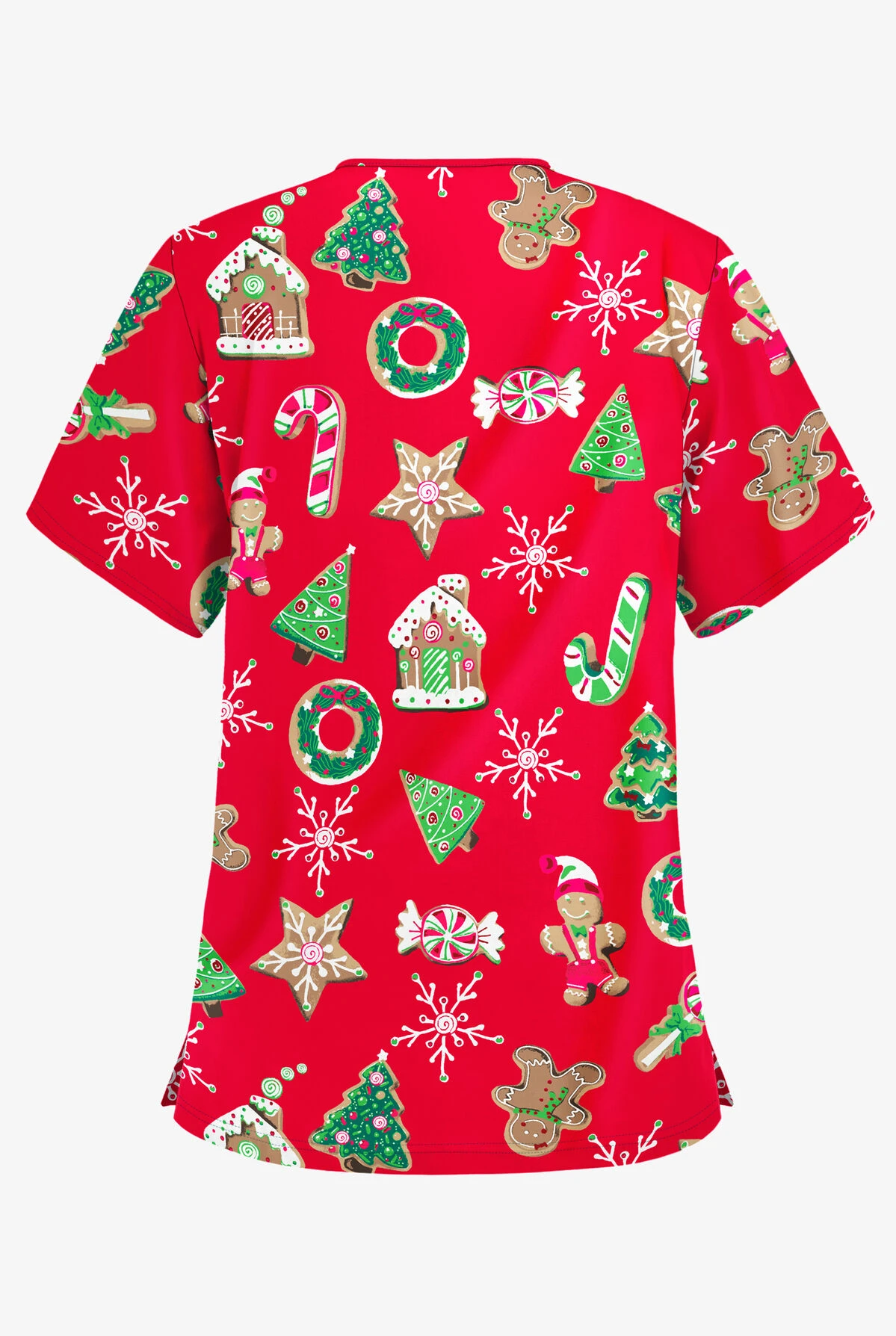 Butter-Soft Santa's Cookies Red Women's 3-Pocket V-Neck Print Scrub Top 2 Butter-Soft Santa's Cookies Red Women's 3-Pocket V-Neck Print Scrub Top - Image 2