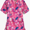 Butter-Soft Happy Holiday Dogs Fuchsia Women's 2-Pocket Relaxed Fit V-Neck Print Scrub Top