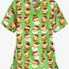 Butter-Soft X-Mas Emojis Grass Green Women's 2-Pocket Relaxed Fit V-Neck Print Scrub Top