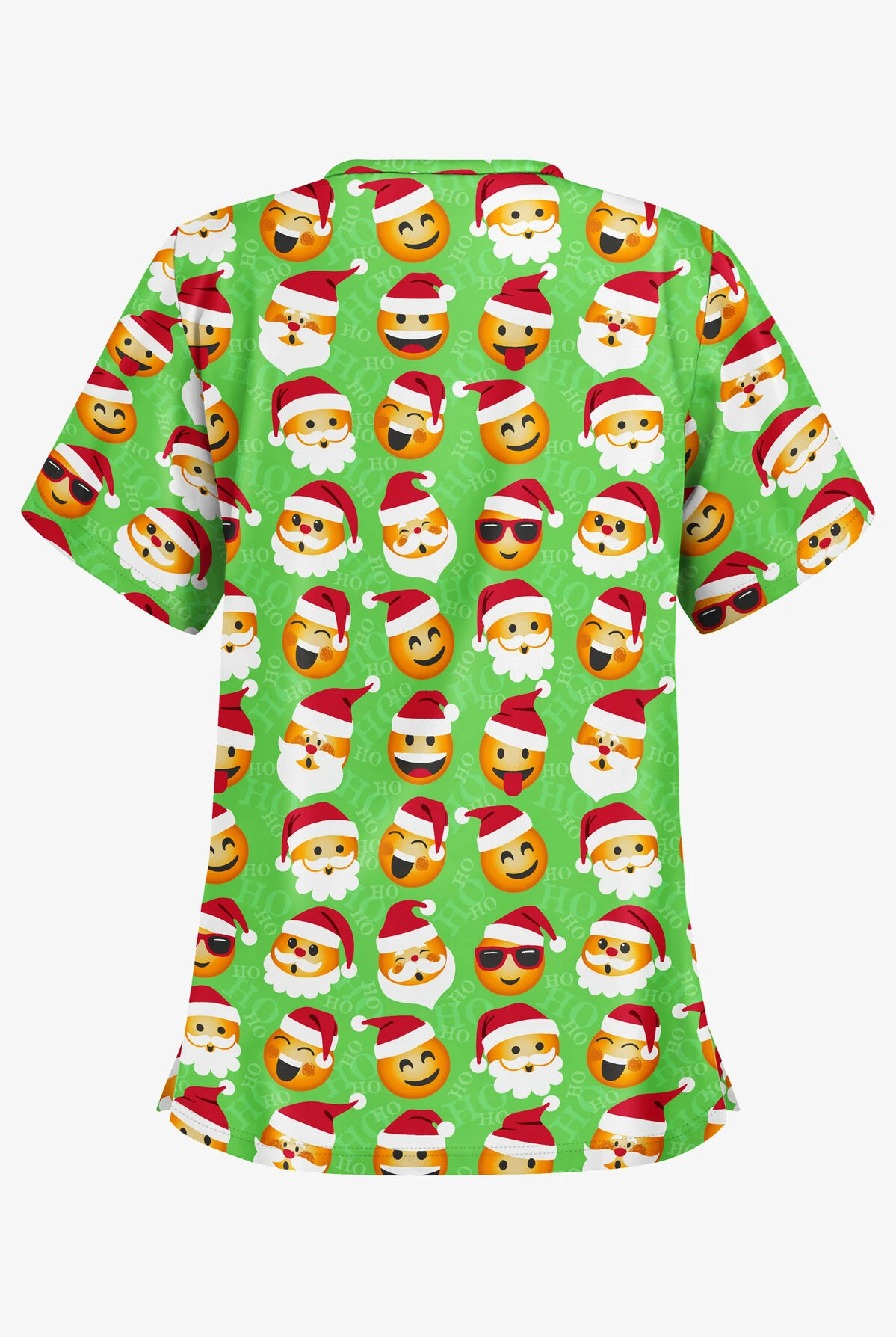 Butter-Soft X-Mas Emojis Grass Green Women's 2-Pocket Relaxed Fit V-Neck Print Scrub Top 2 Butter-Soft X-Mas Emojis Grass Green Women's 2-Pocket Relaxed Fit V-Neck Print Scrub Top - Image 2