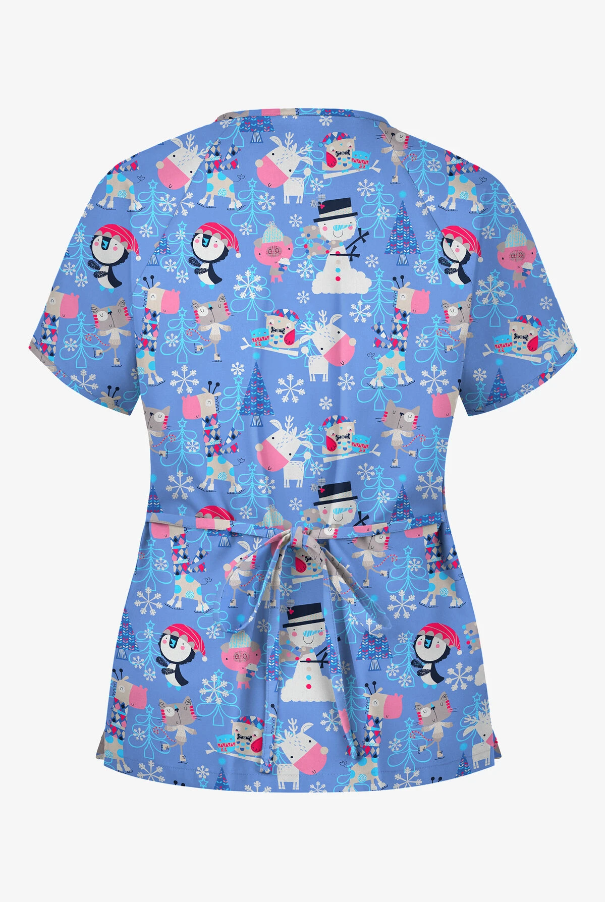 Butter-Soft Holiday Party Ceil Women's 2-Pocket Mock Wrap Print Scrub Top 2 Butter-Soft Holiday Party Ceil Women's 2-Pocket Mock Wrap Print Scrub Top - Image 2