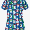 Butter-Soft Happy Monsters Royal Women's 4-Pocket Princess Seam Print Scrub Top