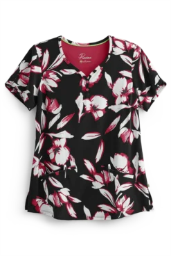 Healing Hands Premiere Isabel Exquisite Floral Women's 2-Pocket V-Neck Print Scrub Top