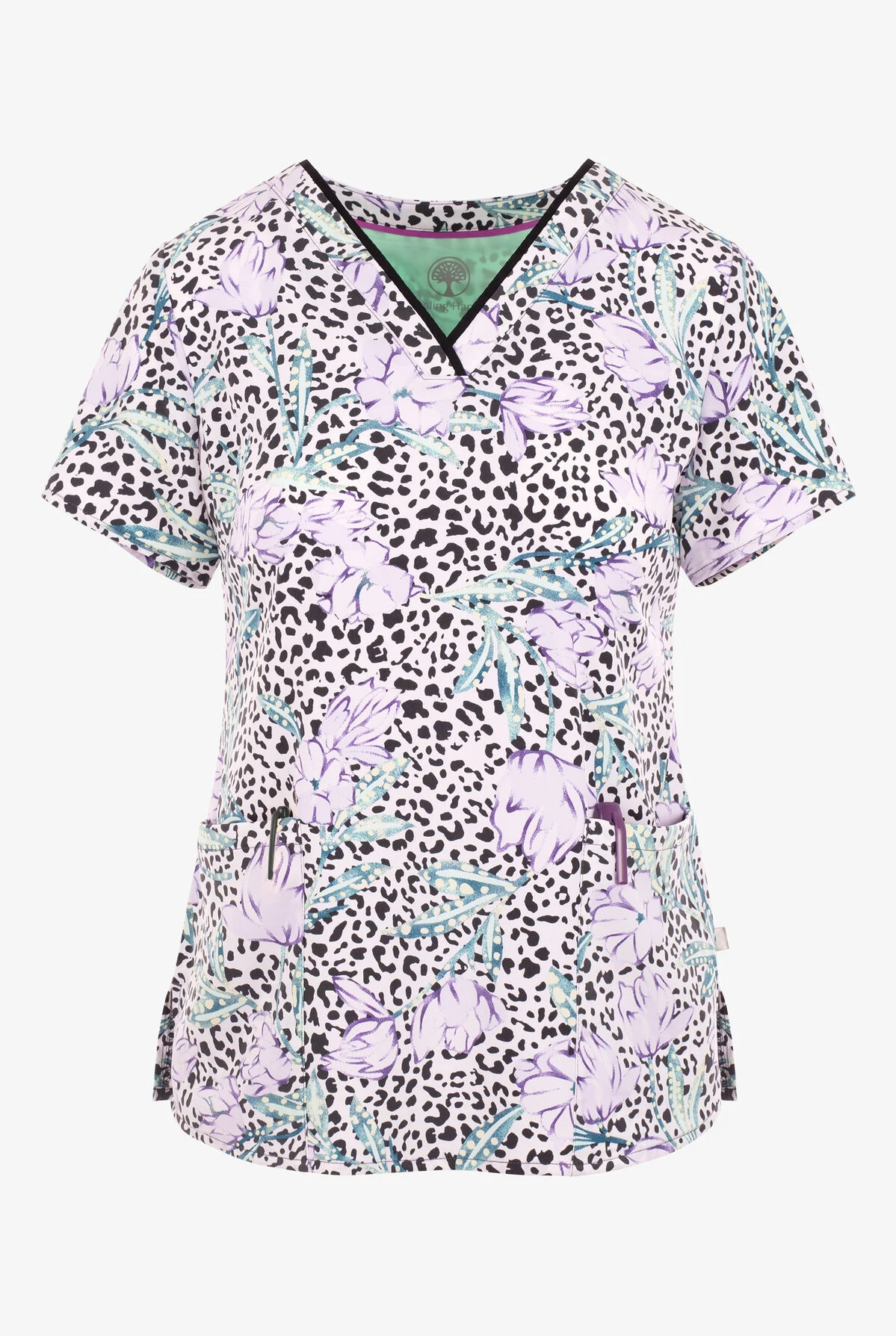 Healing Hands Wild Beauty Animal Women's 3-Pocket STRETCH V-Neck Print Scrub Top 1 Healing Hands Wild Beauty Animal Women's 3-Pocket STRETCH V-Neck Print Scrub Top