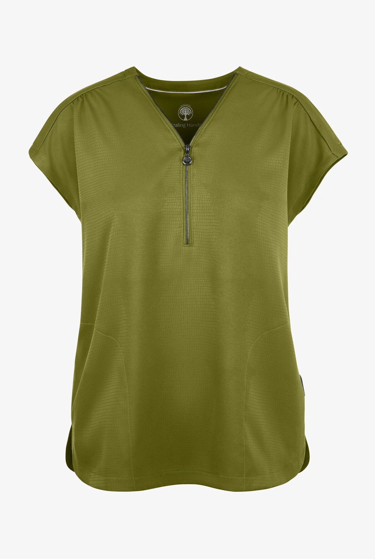 Healing Hands Limited Edition Kelly Alligator Print Women's 2-Pocket STRETCH Zipper Scrub Top 1 Healing Hands Limited Edition Kelly Alligator Print Women's 2-Pocket STRETCH Zipper Scrub Top