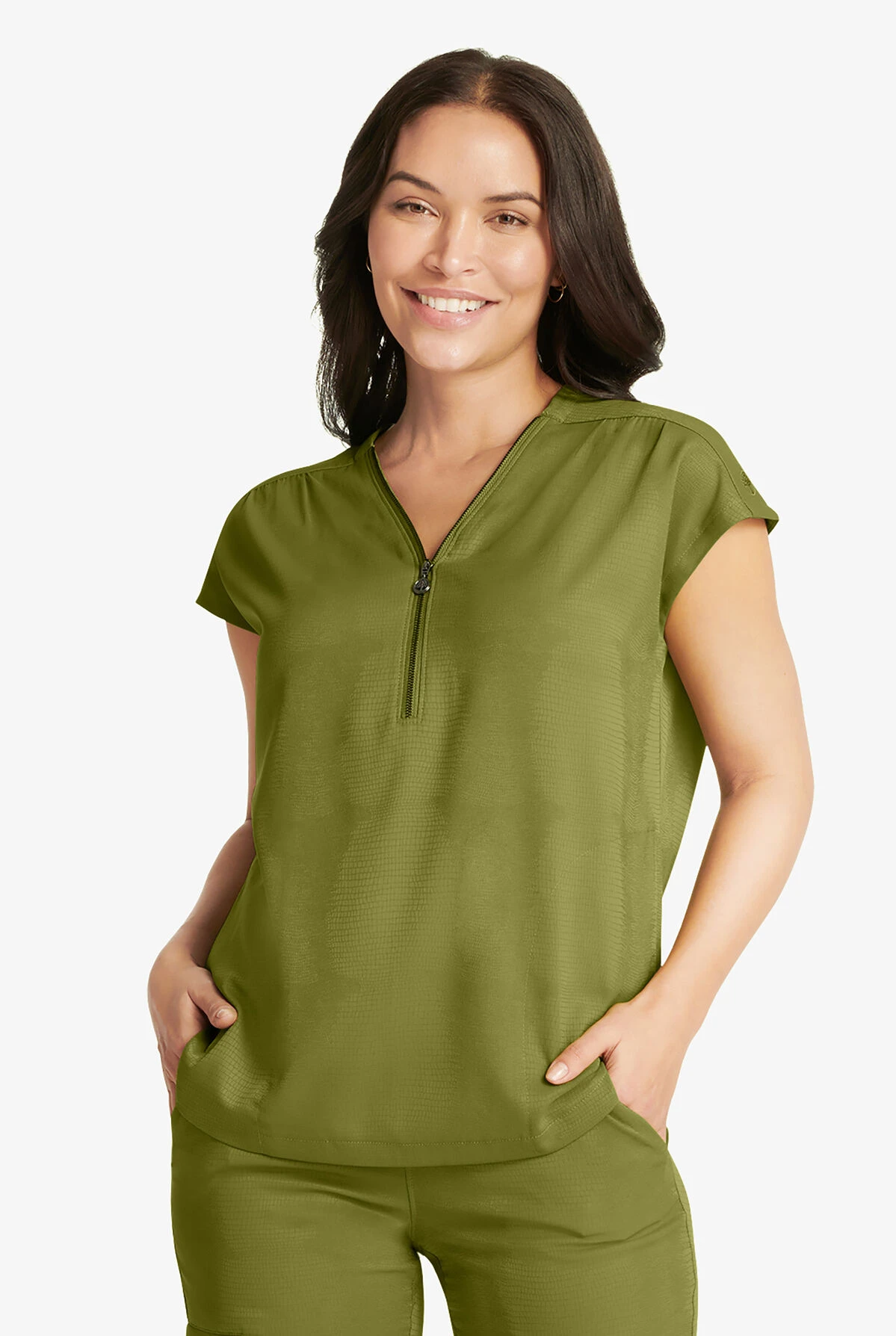 Healing Hands Limited Edition Kelly Alligator Print Women's 2-Pocket STRETCH Zipper Scrub Top 4 Healing Hands Limited Edition Kelly Alligator Print Women's 2-Pocket STRETCH Zipper Scrub Top - Image 4