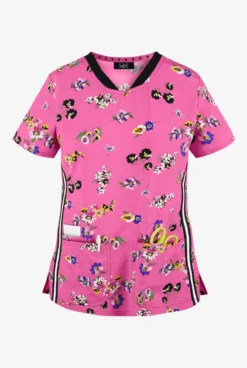 Heartsoul Shaped Flowering Fields Women's 3-Pocket STRETCH V-Neck Print Scrub Top