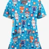 UA Butter-Soft Stretch Christmas Kitties Turquoise Women's 2-Pocket V-Neck Printed Scrub Top