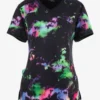 Cherokee Infinity Color-blur Texture Tie Dye Women's 3-Pocket STRETCH Mock Wrap Print Scrub Top