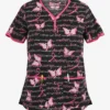 Koi Butterfly & Words Fashion Eve Women's 2-Pocket Y-Neck Print Scrub Top