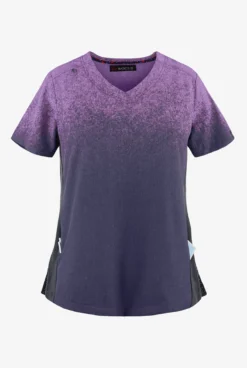 Koi Basics Heather Wisteria/Charcoal Women's 2-Pocket Ombre Print Scrub Top