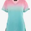 UA Exclusive Koi Basics HeatherPink/Sage/Mint Ombre Women's 2-Pocket STRETCH V-Neck Print Scrub Top