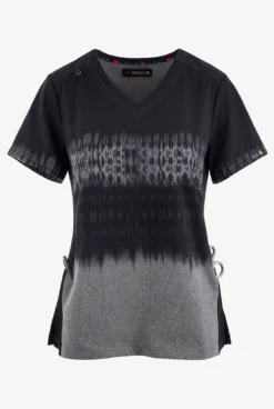 Koi Basics Cali Tie Dye Black/Heather Grey V-Neck Print Scrub Top